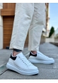 MirgeShoes Beyaz Bağcıklı Erkek Spor Ayakkabı Siyah Desenli Kalın Yüksek BYZ Taban MRG010602865