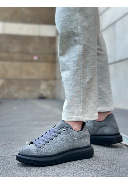 MirgeShoes Gri Bağcıklı Erkek Spor Ayakkabı Süet Deri Kalın Yüksek SYH Taban MRG010602865