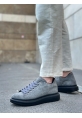 MirgeShoes Gri Bağcıklı Erkek Spor Ayakkabı Süet Deri Kalın Yüksek SYH Taban MRG010602865