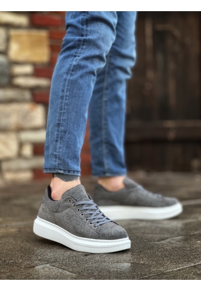 MirgeShoes Gri Bağcıklı Erkek Spor Ayakkabı Süet Deri Kalın Yüksek BYZ Taban MRG010602865