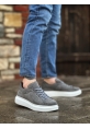 MirgeShoes Gri Bağcıklı Erkek Spor Ayakkabı Süet Deri Kalın Yüksek BYZ Taban MRG010602865