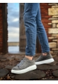 MirgeShoes Gri Bağcıklı Erkek Spor Ayakkabı Süet Deri Kalın Yüksek BYZ Taban MRG010602865