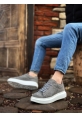 MirgeShoes Gri Bağcıklı Erkek Spor Ayakkabı Süet Deri Kalın Yüksek BYZ Taban MRG010602865