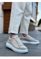 MirgeShoes Krem Bağcıklı Erkek Spor Ayakkabı Süet Deri Kalın Yüksek BYZ Taban MRG010602865