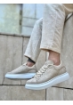 MirgeShoes Krem Bağcıklı Erkek Spor Ayakkabı Süet Deri Kalın Yüksek BYZ Taban MRG010602865