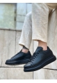 MirgeShoes Siyah Bağcıklı Erkek Spor Ayakkabı Cilt Deri Kalın Yüksek SYH Taban MRG010602865