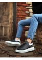 MirgeShoes Siyah Bağcıklı Erkek Spor Ayakkabı Beyaz Desenli Kalın Yüksek BYZ Taban MRG010602865