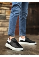 MirgeShoes Siyah Bağcıklı Erkek Spor Ayakkabı Beyaz Desenli Kalın Yüksek BYZ Taban MRG010602865
