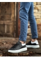 MirgeShoes Siyah Bağcıklı Erkek Spor Ayakkabı Beyaz Desenli Kalın Yüksek BYZ Taban MRG010602865