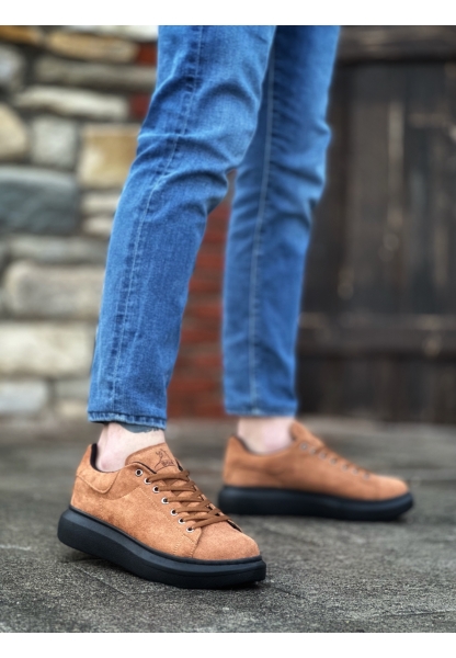MirgeShoes Taba Bağcıklı Erkek Spor Ayakkabı Süet Deri Kalın Yüksek SYH Taban MRG010602865