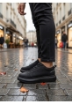MirgeShoes Siyah Bağcıklı Erkek Spor Ayakkabı Kalın Yüksek SYH Taban MRG010602866