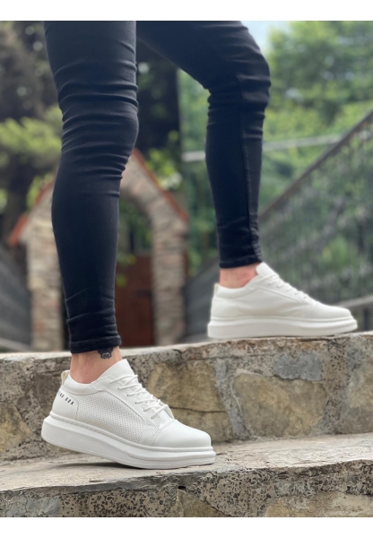 MirgeShoes Beyaz Bağcıklı Erkek Spor Ayakkabı Kalın Yüksek BYZ Taban MRG010602866