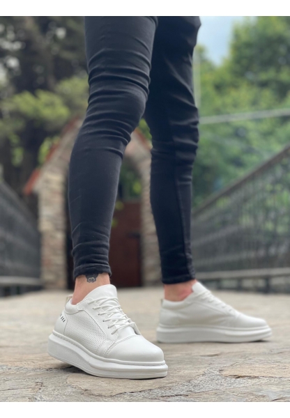 MirgeShoes Beyaz Bağcıklı Erkek Spor Ayakkabı Kalın Yüksek BYZ Taban MRG010602866