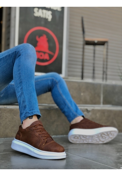 MirgeShoes Taba Bağcıklı Erkek Spor Ayakkabı Kalın Yüksek BYZ Taban MRG010602866