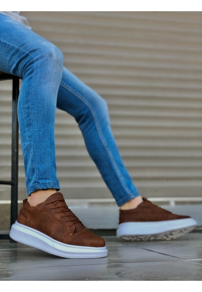 MirgeShoes Taba Bağcıklı Erkek Spor Ayakkabı Kalın Yüksek BYZ Taban MRG010602866