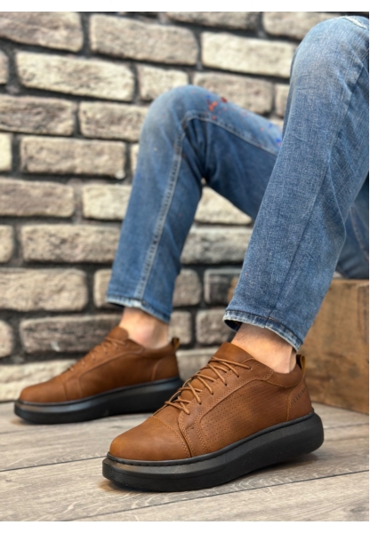 MirgeShoes Taba Bağcıklı Erkek Spor Ayakkabı Kalın Yüksek SYH Taban MRG010602866