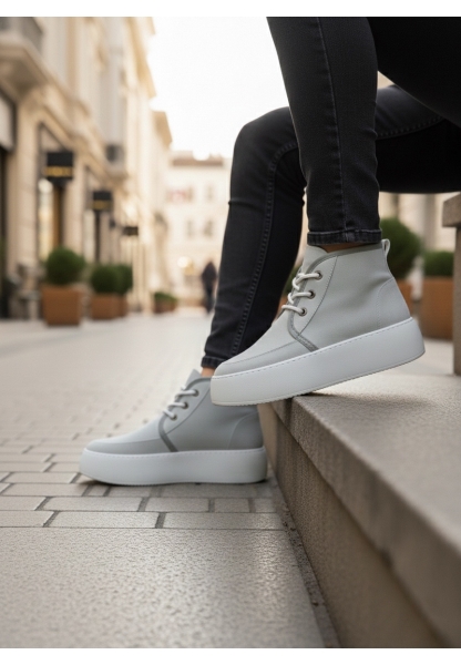 MirgeShoes Gri Bağcıklı Erkek Tarz Spor Bot İçi Kürklü Süet Kalın GRİ Taban MRG010602868