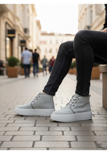 MirgeShoes Gri Bağcıklı Erkek Tarz Spor Bot İçi Kürklü Süet Kalın GRİ Taban MRG010602868