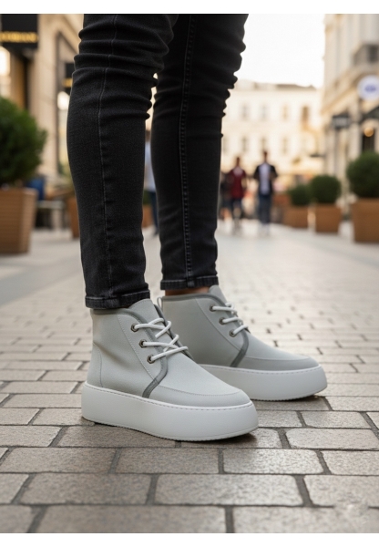 MirgeShoes Gri Bağcıklı Erkek Tarz Spor Bot İçi Kürklü Süet Kalın GRİ Taban MRG010602868