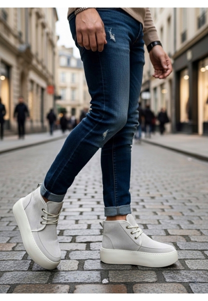 MirgeShoes Krem Bağcıklı Erkek Tarz Spor Bot İçi Kürklü Süet Kalın KRM Taban MRG010602868