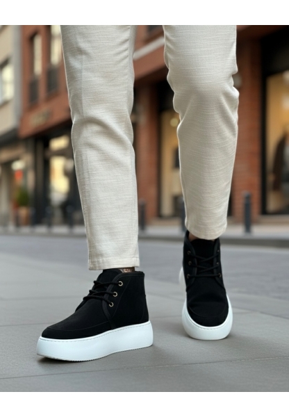 MirgeShoes Siyah Bağcıklı Erkek Tarz Spor Bot İçi Kürklü Süet Kalın BYZ Taban MRG010602868