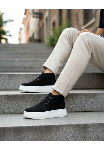 MirgeShoes Siyah Bağcıklı Erkek Tarz Spor Bot İçi Kürklü Süet Kalın BYZ Taban MRG010602868