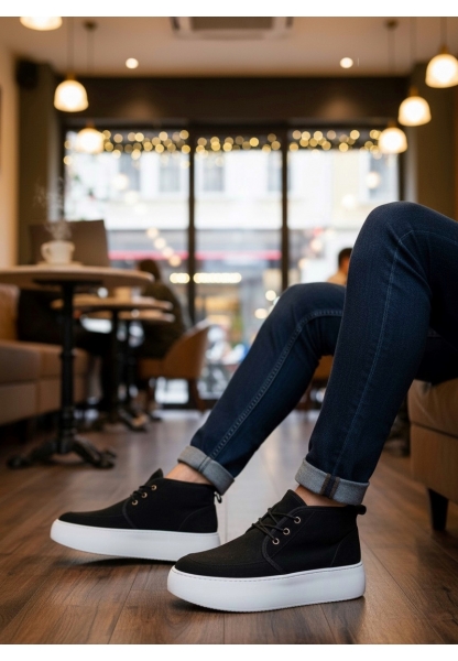 MirgeShoes Siyah Bağcıklı Erkek Tarz Spor Bot İçi Kürklü Süet Kalın BYZ Taban MRG010602868