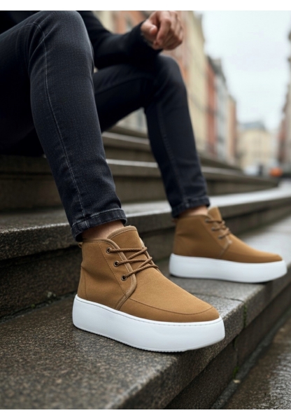 MirgeShoes Taba Bağcıklı Erkek Tarz Spor Bot İçi Kürklü Süet Kalın BYZ Taban MRG010602868