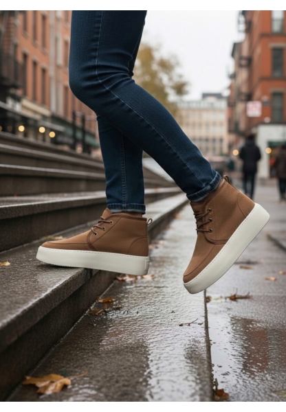 MirgeShoes Taba Bağcıklı Erkek Tarz Spor Bot İçi Kürklü Süet Kalın KRM Taban MRG010602868