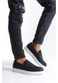 MirgeShoes Siyah Bağcıksız Erkek Loafer Ayakkabı Kuşaklı Yüksek BYZ Taban MRG010602898