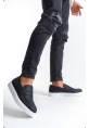 MirgeShoes Siyah Bağcıksız Erkek Loafer Ayakkabı Kuşaklı Yüksek BYZ Taban MRG010602898