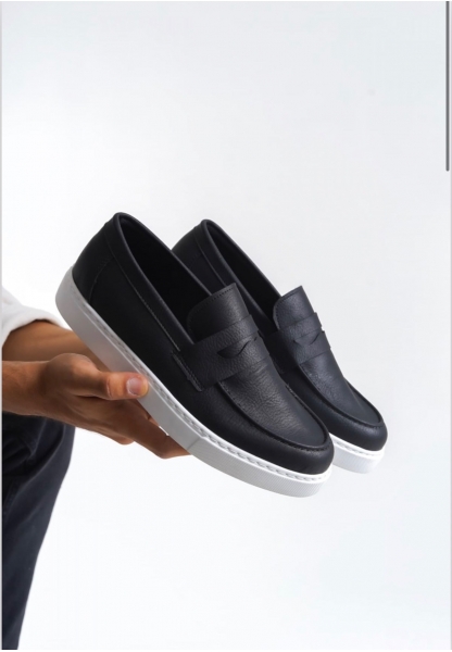 MirgeShoes Siyah Bağcıksız Erkek Loafer Ayakkabı Kuşaklı Yüksek BYZ Taban MRG010602898