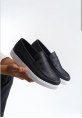 MirgeShoes Siyah Bağcıksız Erkek Loafer Ayakkabı Kuşaklı Yüksek BYZ Taban MRG010602898