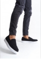 MirgeShoes Siyah Bağcıksız Erkek Loafer Ayakkabı Süet Kuşaklı Yüksek BYZ Taban MRG010602898