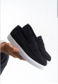 MirgeShoes Siyah Bağcıksız Erkek Loafer Ayakkabı Süet Kuşaklı Yüksek BYZ Taban MRG010602898