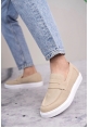 MirgeShoes Krem Bağcıksız Erkek Loafer Ayakkabı Süet Kuşaklı Yüksek BYZ Taban MRG010602898
