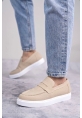 MirgeShoes Krem Bağcıksız Erkek Loafer Ayakkabı Süet Kuşaklı Yüksek BYZ Taban MRG010602898