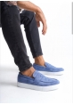 MirgeShoes Mavi Bağcıksız Erkek Loafer Ayakkabı Süet Kuşaklı Yüksek BYZ Taban MRG010602898