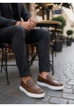 MirgeShoes Taba Bağcıksız Erkek Loafer Ayakkabı Kuşaklı Yüksek BYZ Taban MRG010602898