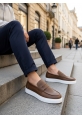 MirgeShoes Taba Bağcıksız Erkek Loafer Ayakkabı Kuşaklı Yüksek BYZ Taban MRG010602898