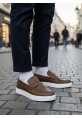 MirgeShoes Taba Bağcıksız Erkek Loafer Ayakkabı Kuşaklı Yüksek BYZ Taban MRG010602898