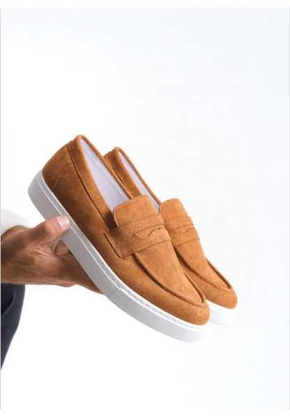 MirgeShoes Taba Bağcıksız Erkek Loafer Ayakkabı Süet Kuşaklı Yüksek BYZ Taban MRG010602898