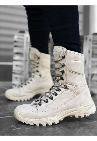 MRG0605 Bağcıklı Krem Askeri Postal Bot