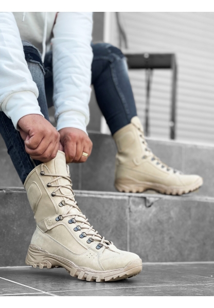 MRG0605 Bağcıklı Krem Askeri Postal Bot