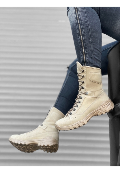 MRG0605 Bağcıklı Krem Askeri Postal Bot