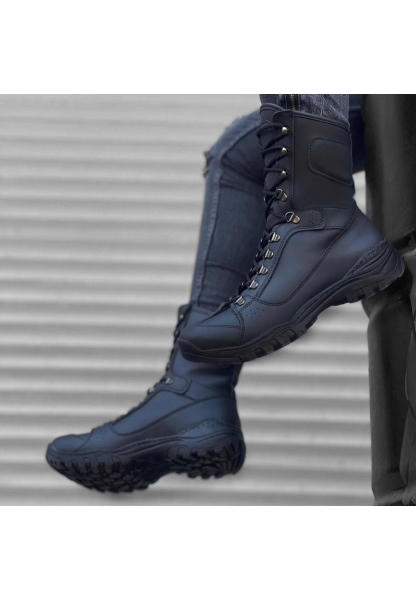 MirgeShoes Siyah Bağcıklı Erkek Outdoor Combat Bot Cilt Yüksek Kalın Taban MRG010602923