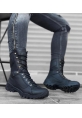 MirgeShoes Siyah Bağcıklı Erkek Outdoor Combat Bot Cilt Yüksek Kalın Taban MRG010602923