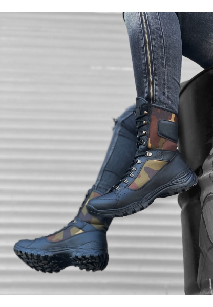 MRG0605 Bağcıklı Siyah Kamuflaj Askeri Postal Bot