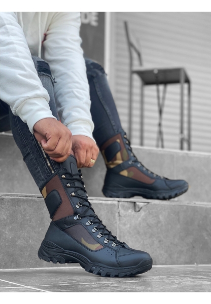 MRG0605 Bağcıklı Siyah Kamuflaj Askeri Postal Bot