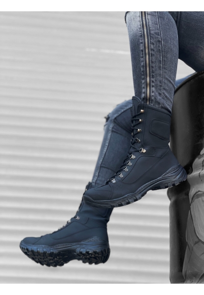 MirgeShoes Siyah Bağcıklı Erkek Outdoor Combat Bot Nubuk Deri Yüksek Kalın Taban MRG010602923
